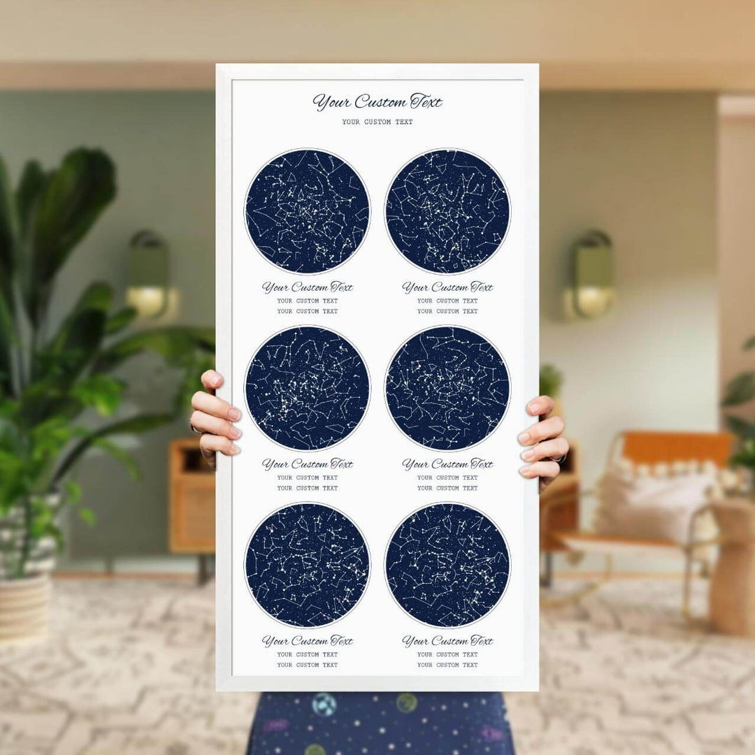 Star Map Gift Personalized With 6 Night Skies, Vertical, White Thin Framed Art Print, Styled#color-finish_white-thin-frame