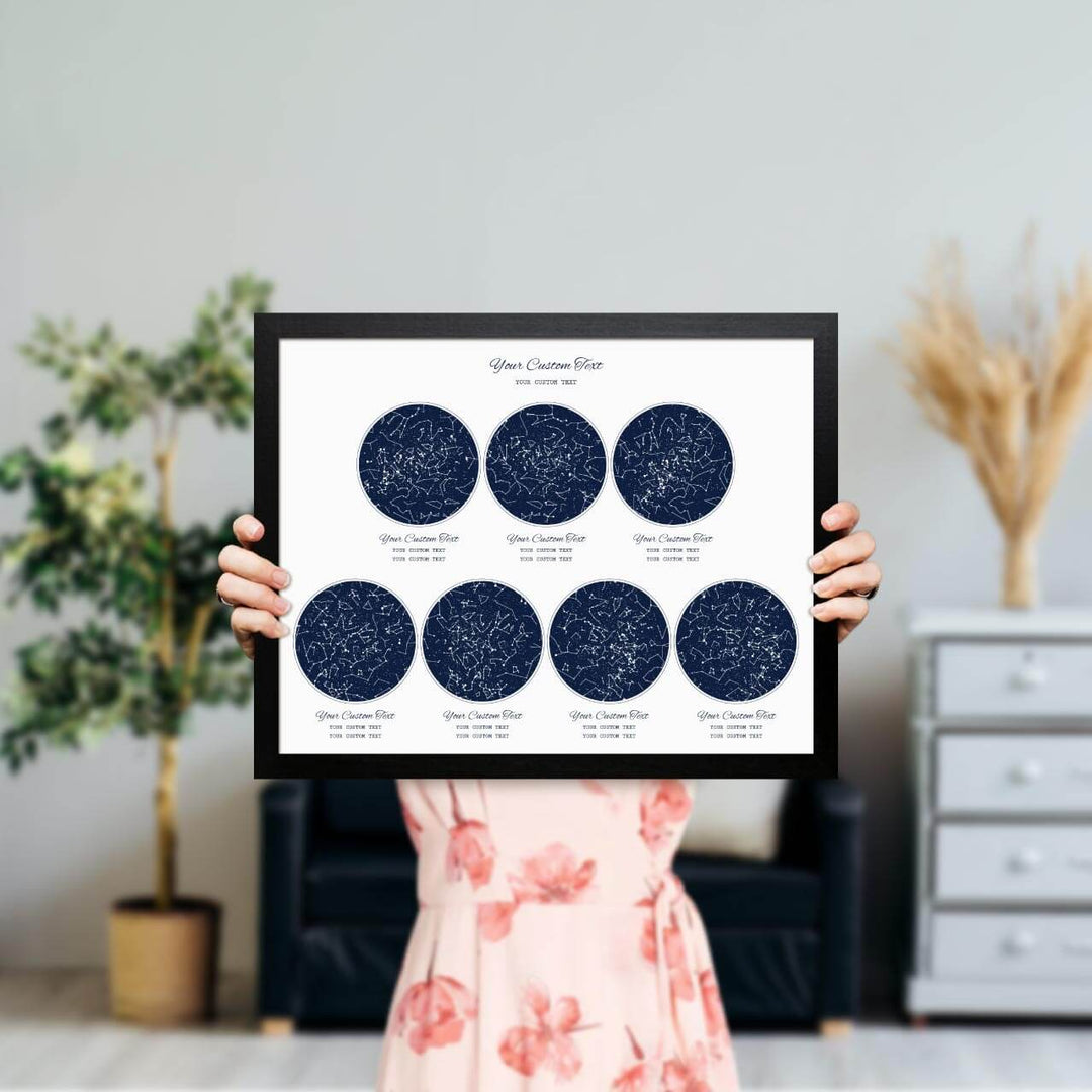 Star Map Gift Personalized With 7 Night Skies, Horizontal, Black Thin Framed Art Print, Styled#color-finish_black-thin-frame