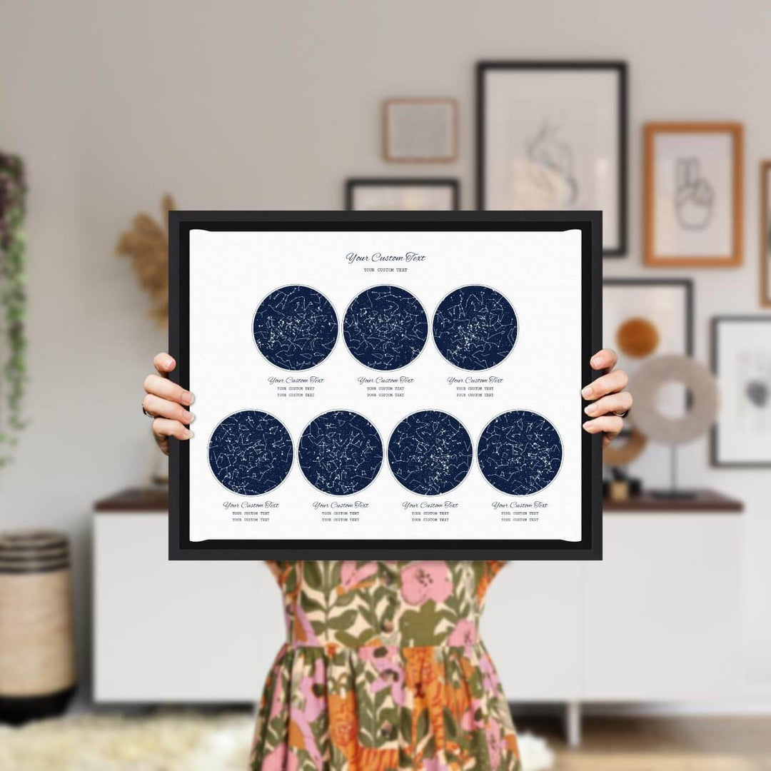 Star Map Gift Personalized With 7 Night Skies, Horizontal, Black Floater Framed Art Print, Styled#color-finish_black-floater-frame