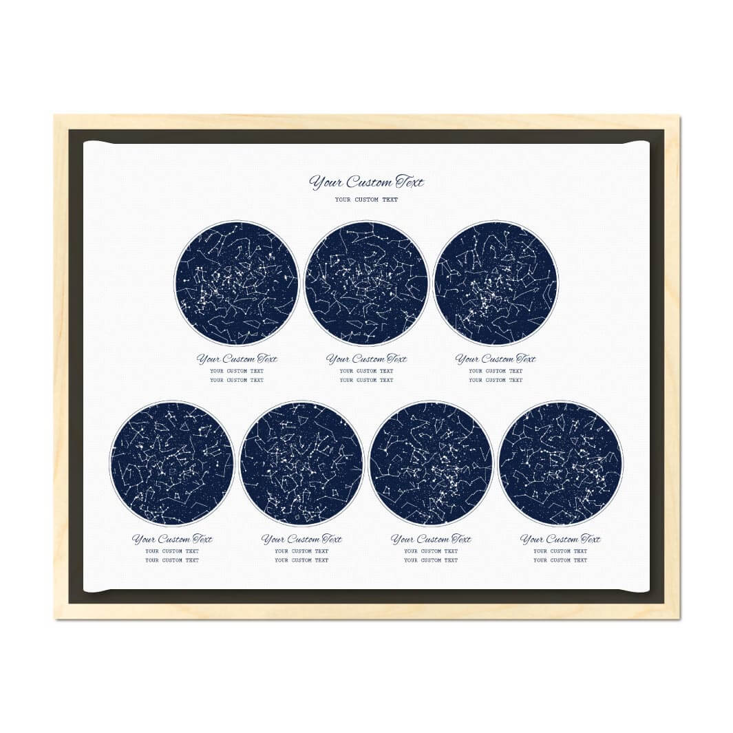 Star Map Gift Personalized With 7 Night Skies, Horizontal, Light Wood Floater Framed Art Print#color-finish_light-wood-floater-frame