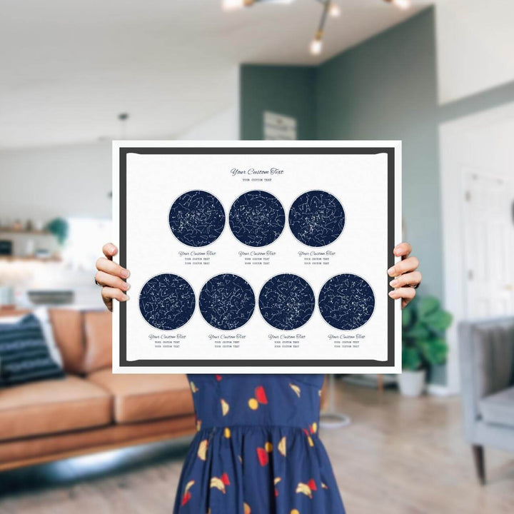 Star Map Gift Personalized With 7 Night Skies, Horizontal, White Floater Framed Art Print, Styled#color-finish_white-floater-frame