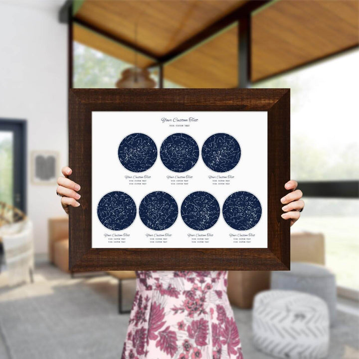 Star Map Gift Personalized With 7 Night Skies, Horizontal, Espresso Wide Framed Art Print, Styled#color-finish_espresso-wide-frame