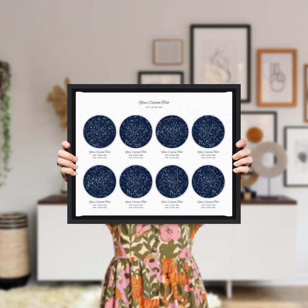 Star Map Gift Personalized With 8 Night Skies, Horizontal, Black Floater Framed Art Print, Styled#color-finish_black-floater-frame
