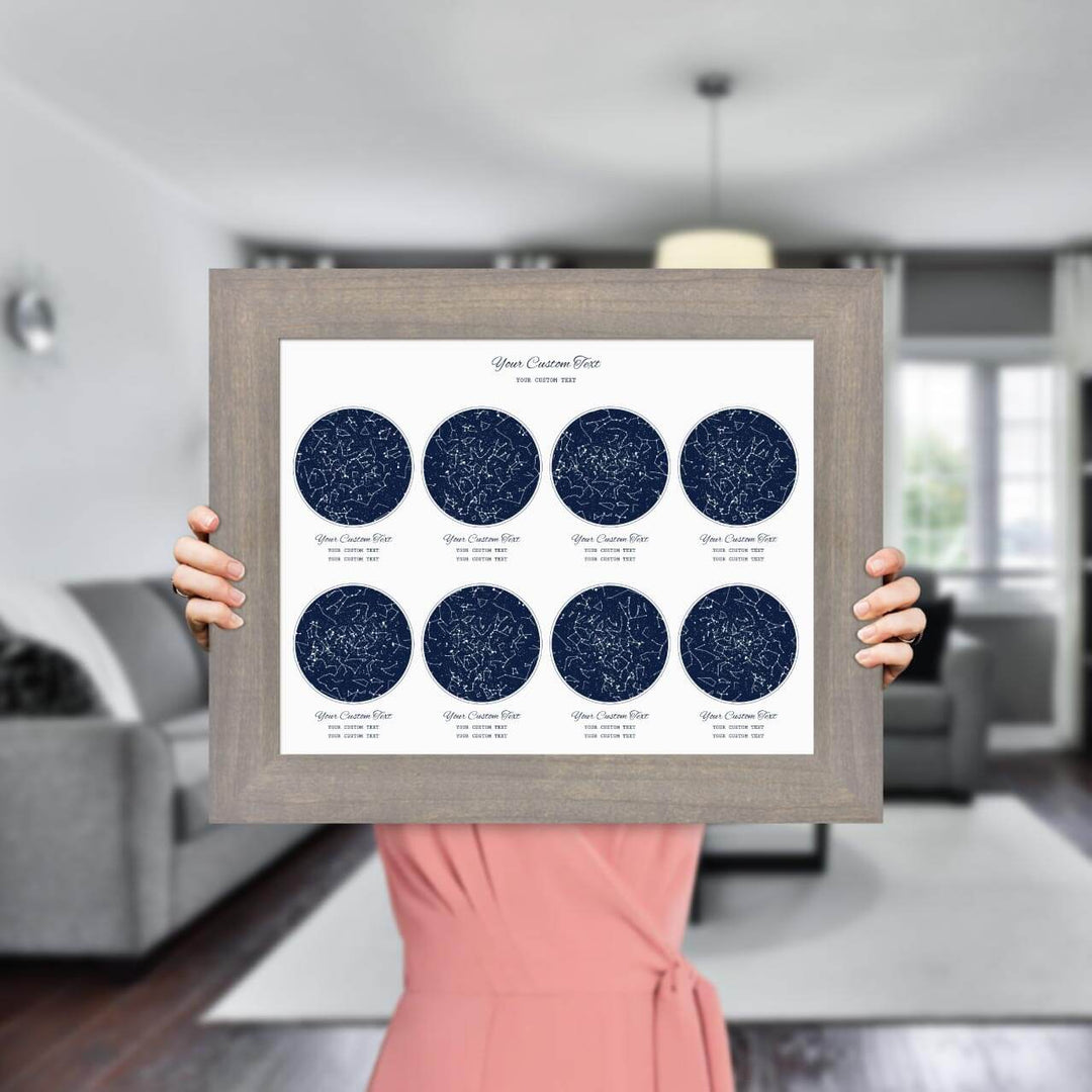 Star Map Gift Personalized With 8 Night Skies, Horizontal, Gray Wide Framed Art Print, Styled#color-finish_gray-wide-frame