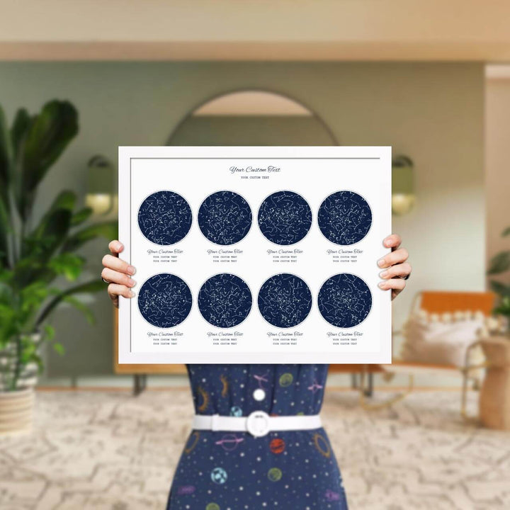 Star Map Gift Personalized With 8 Night Skies, Horizontal, White Thin Framed Art Print, Styled#color-finish_white-thin-frame