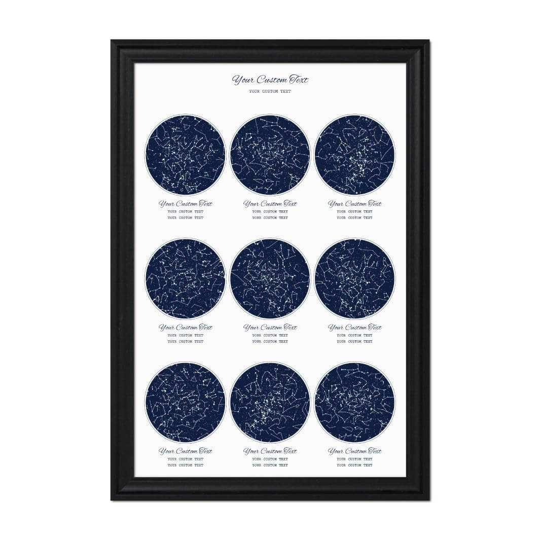 Star Map Gift Personalized With 9 Night Skies, Vertical, Black Beveled Framed Art Print#color-finish_black-beveled-frame