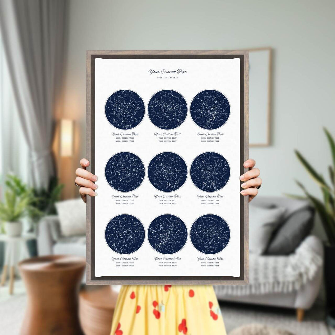 Star Map Gift Personalized With 9 Night Skies, Vertical, Gray Floater Framed Art Print, Styled#color-finish_gray-floater-frame