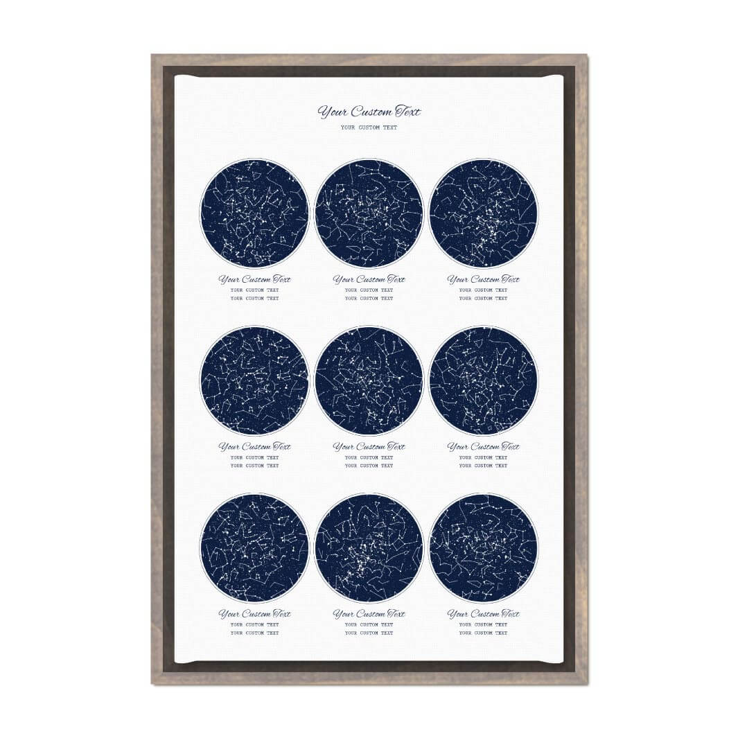 Star Map Gift Personalized With 9 Night Skies, Vertical, Gray Floater Framed Art Print#color-finish_gray-floater-frame