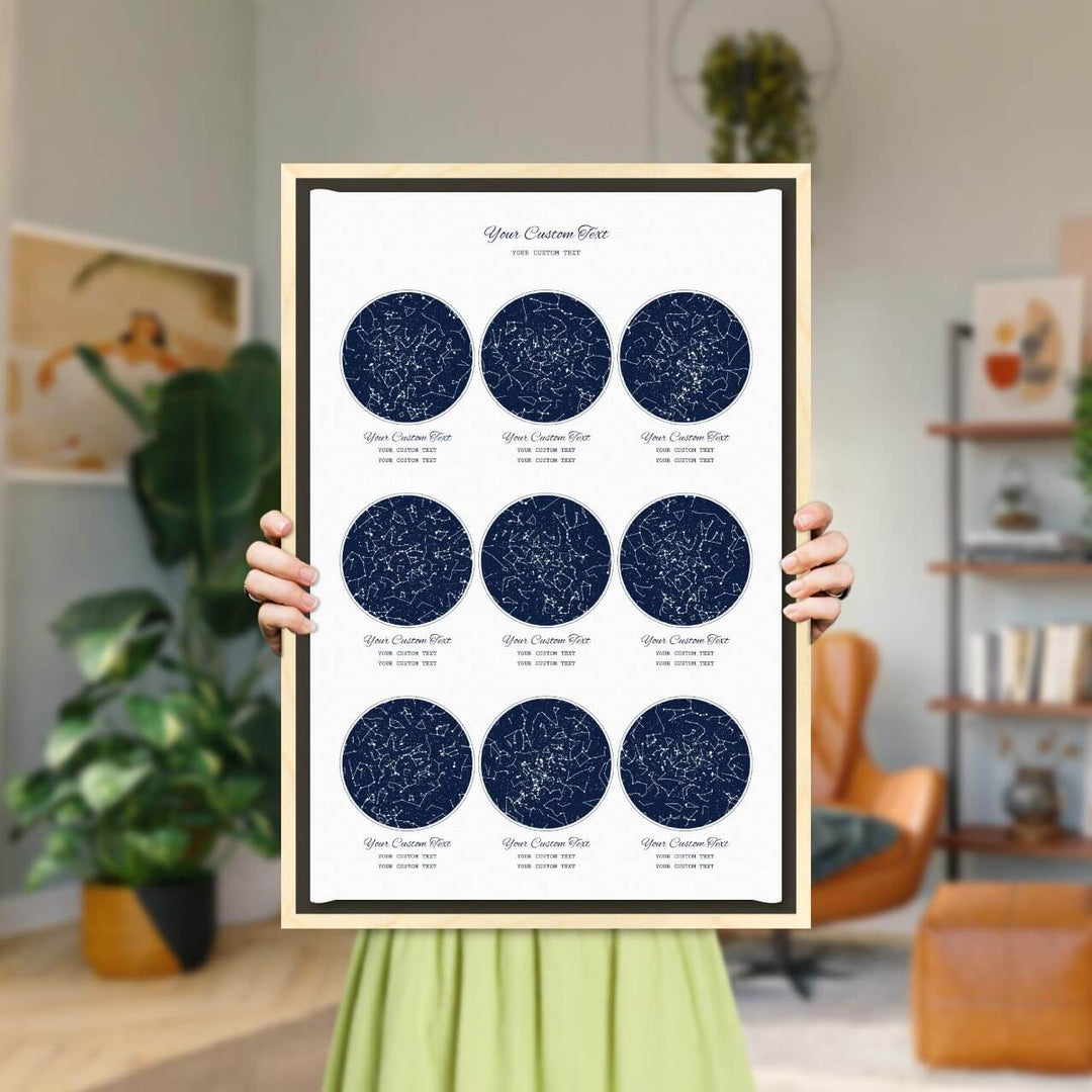 Star Map Gift Personalized With 9 Night Skies, Vertical, Light Wood Floater Framed Art Print, Styled#color-finish_light-wood-floater-frame