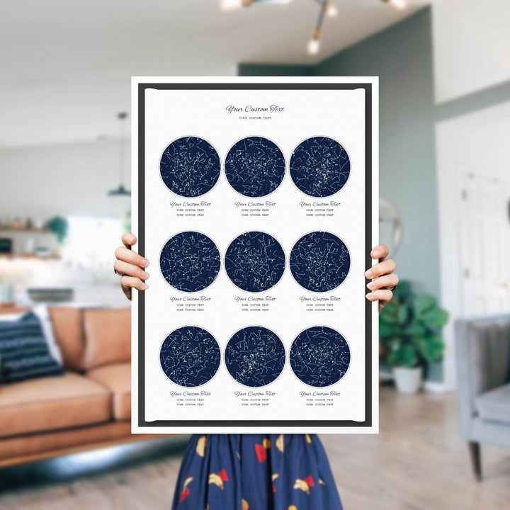 Star Map Gift Personalized With 9 Night Skies, Vertical, White Floater Framed Art Print, Styled#color-finish_white-floater-frame
