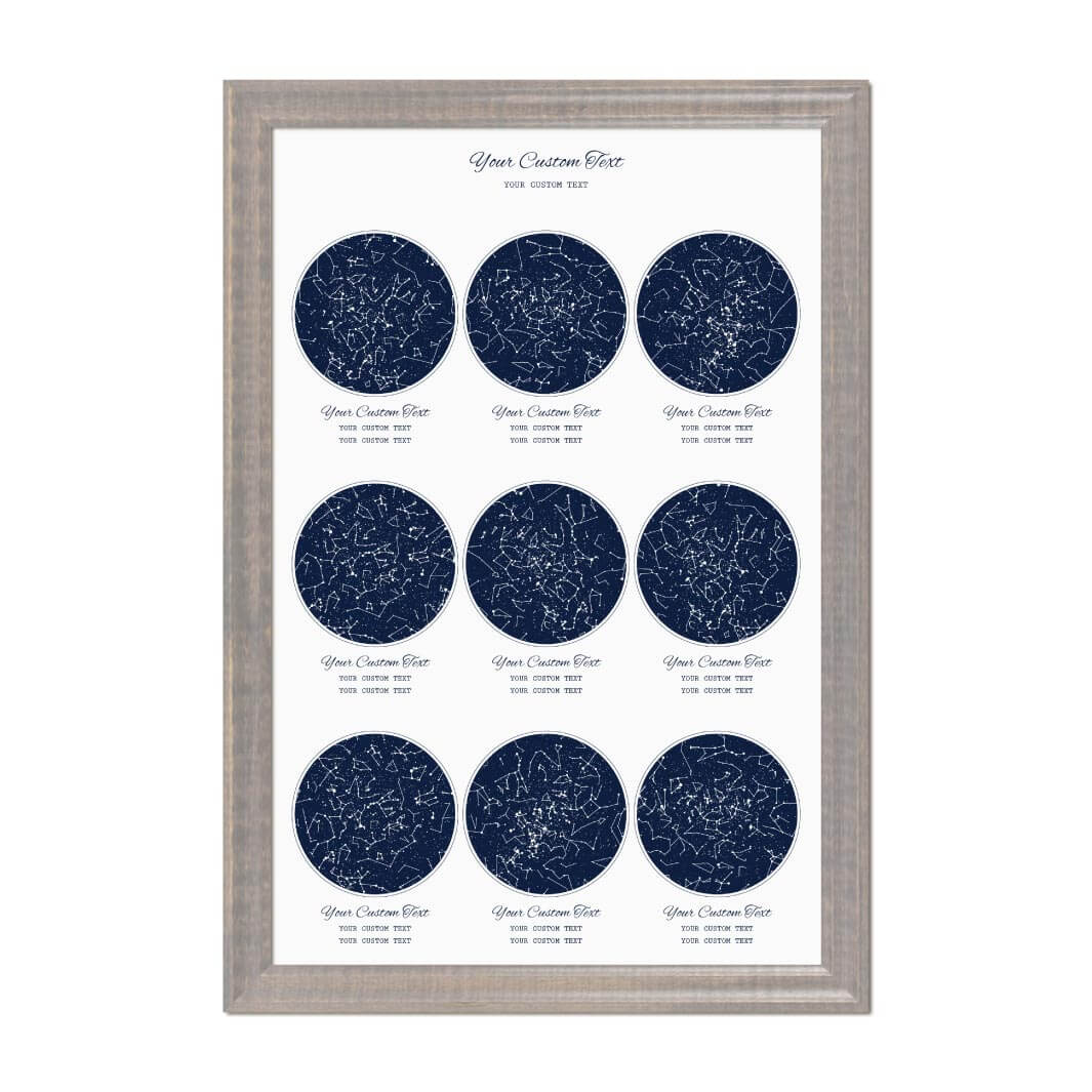 Star Map Gift Personalized With 9 Night Skies, Vertical, Gray Beveled Framed Art Print#color-finish_gray-beveled-frame