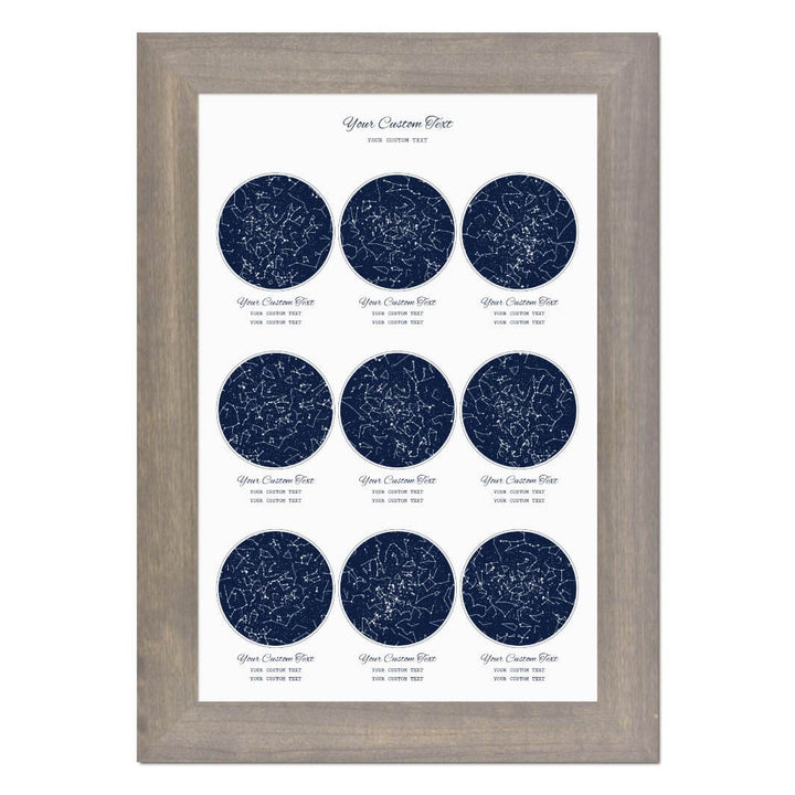 Star Map Gift Personalized With 9 Night Skies, Vertical, Gray Wide Framed Art Print#color-finish_gray-wide-frame