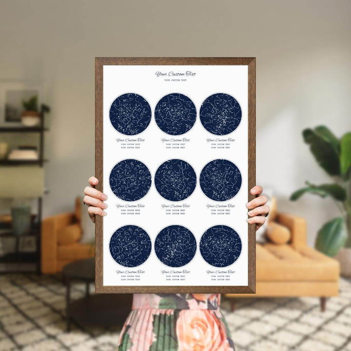 Star Map Gift Personalized With 9 Night Skies, Vertical, Walnut Thin Framed Art Print, Styled#color-finish_walnut-thin-frame