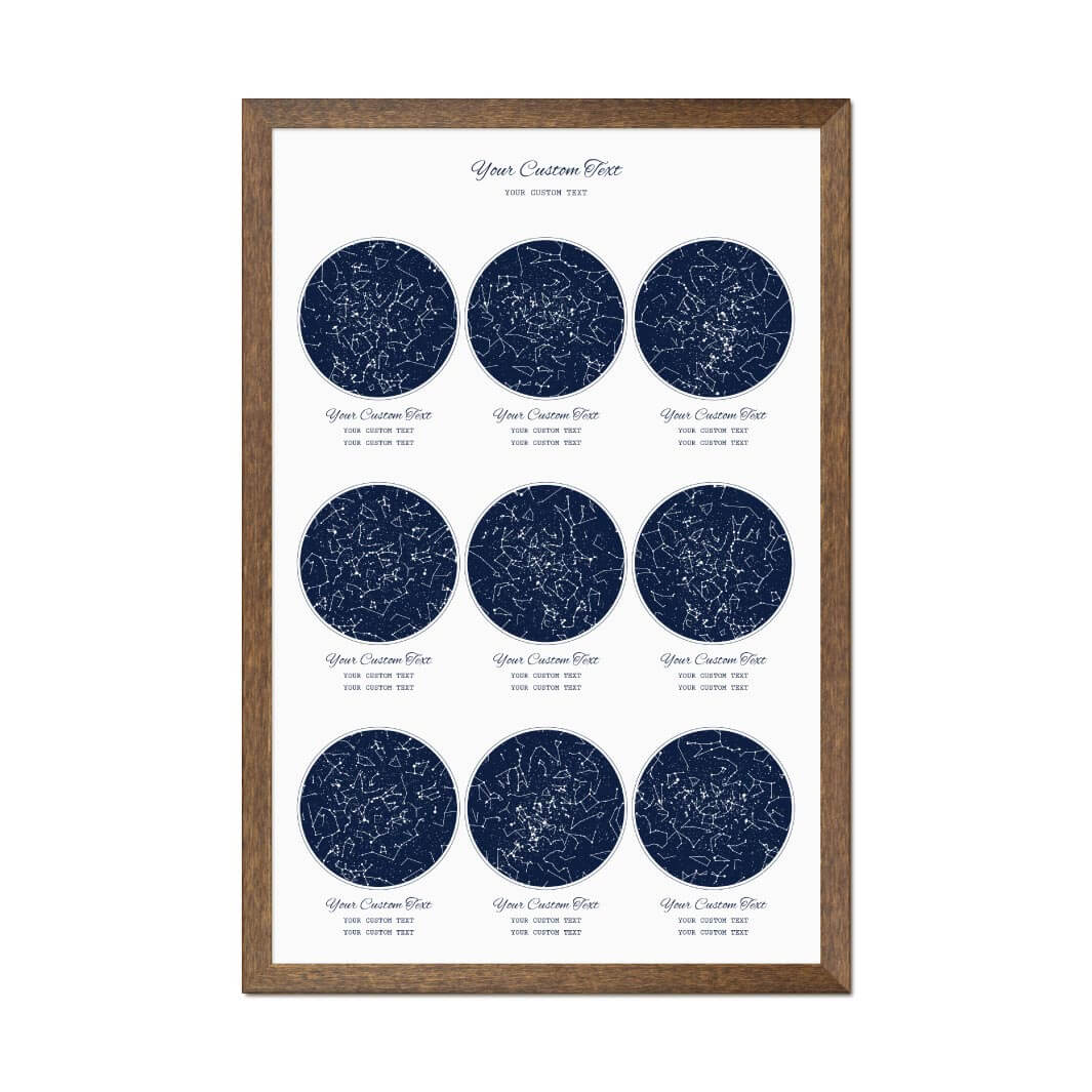 Star Map Gift Personalized With 9 Night Skies, Vertical, Walnut Thin Framed Art Print#color-finish_walnut-thin-frame