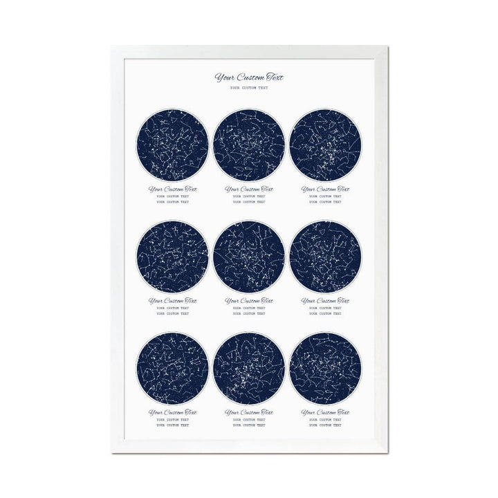Star Map Gift Personalized With 9 Night Skies, Vertical, White Thin Framed Art Print#color-finish_white-thin-frame