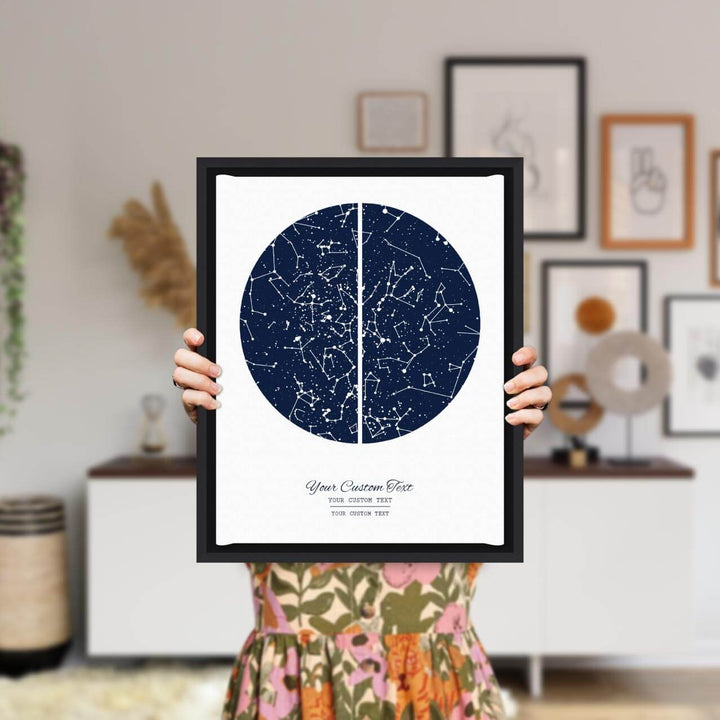 Star Map Gift with 2 Night Skies, Custom Vertical Paper Print, Black Floater Frame, Styled#color-finish_black-floater-frame